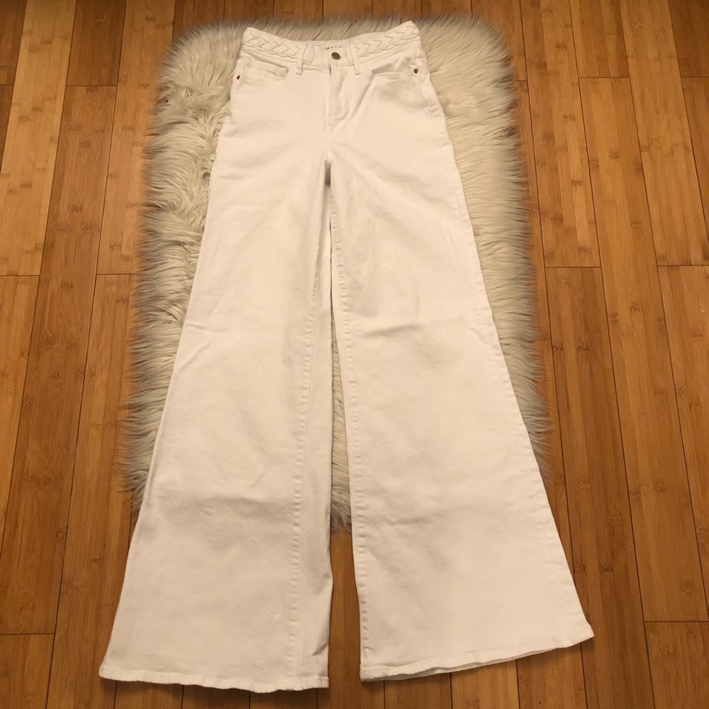 FRAME Baggy Palazzo Wide Leg High Rise Braided Waistline White Denim Jeans 27